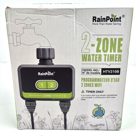 RainPoint 2-Zone Water Timer Model HTV210B Brass NH Irrigation Garden Wifi - Picture 1 of 11